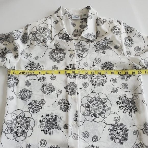 1205 * Haband Floral Print Button Down White Black Size M Vintage 80s - Picture 4 of 6